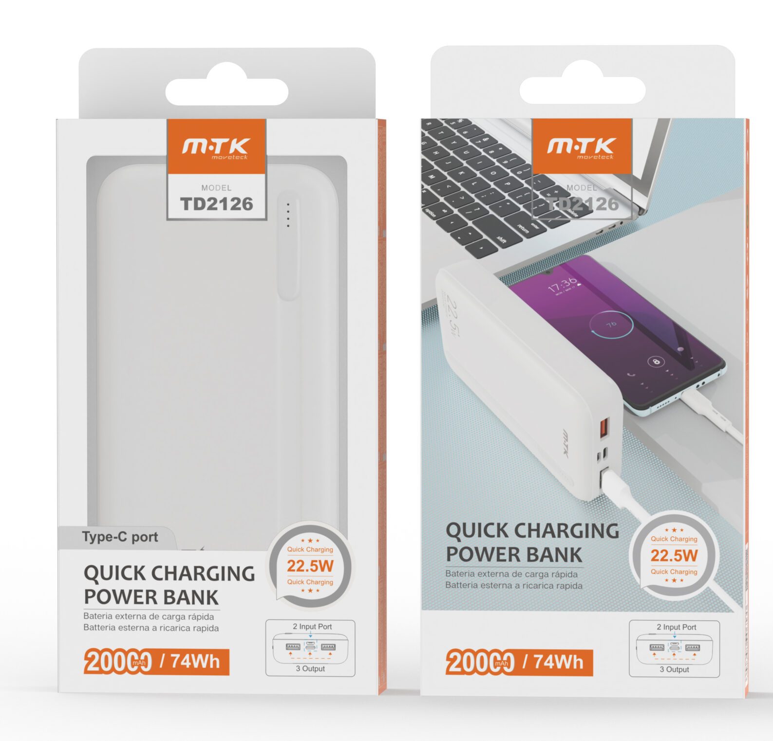 TD2126 BL PowerBank Hazel 20000mAh74Wh Carga Rapida 225w 2entradaMicro USBType C 3salidaT scaled